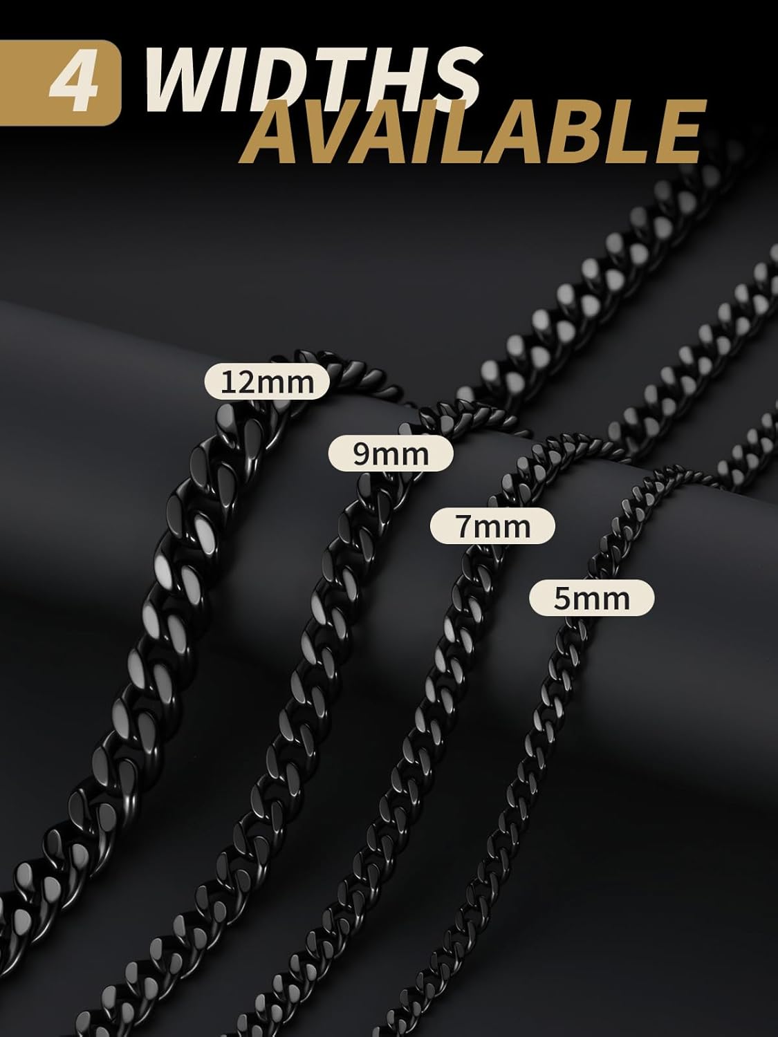 FindChic Men Curb Chain Necklace 18K Gold Plated/Stainless Steel/Black Chunky Double Tight Cuban Link Hip Hop Neck Chains for Men Boys 3.5MM/5MM/6MM/7MM/9MM/12MM 14''-30'' 8 Length Options (Send Gift Box) - Image 9