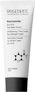 Rosebrite Niacinamide Face Wash with Zinc PCA & Rice Water Extract - Oil Balancing, Pore Control & Velvet Glow Cleanse | D... Price In India