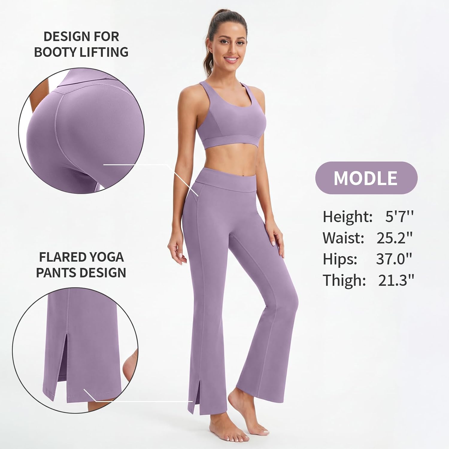 Women's High Waist Full-Length Flare Leggings with Side Slit - Tummy Control Butt Lifting Yoga Pants