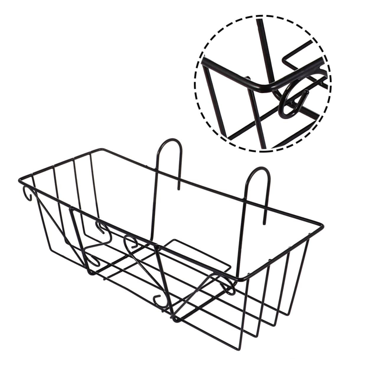 Supporto per Fioriera in Metallo Quadrato Decorativo per Balcone Nero