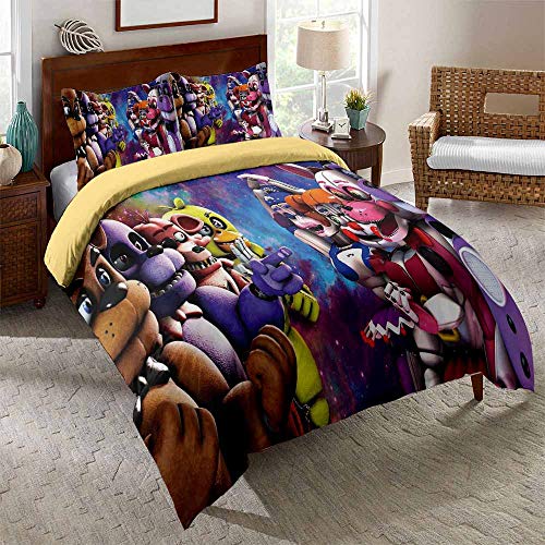 Ropa De Cama Five Nights At Freddy's Juego De Funda Nórdica 140 X 200 Cm Juego De Cama De 3 Piezas De Microfibra Con Cremallera Y 2 Fundas De Almohada 80 X 80 Cm ((180x220 cm)-Cama de 105/135,oso 04) Cover