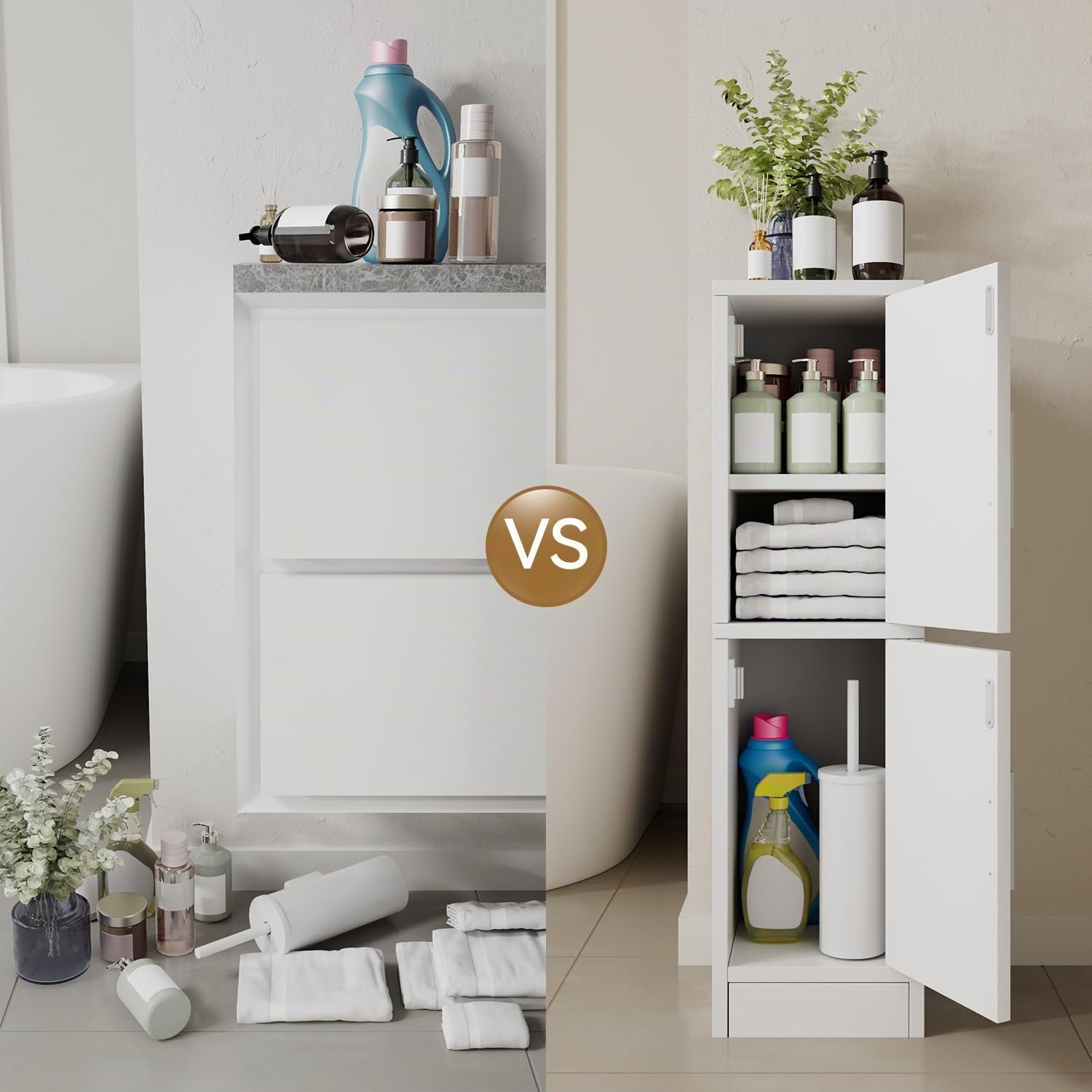 IBUYKE Armario de Almacenamiento para baño pequeño, Modelo WBS002W | Armario estrecho para guardar papel higiénico, con 2 puertas y estante ajustable, organizador de baño para espacios reducidos