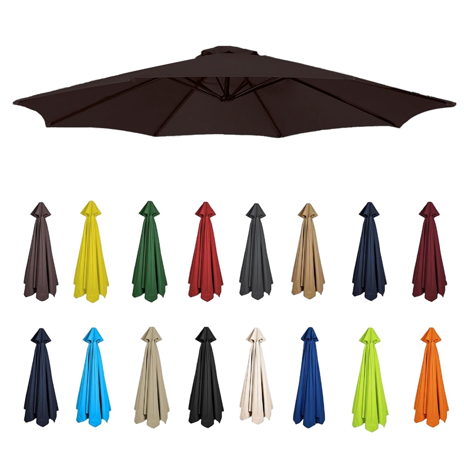 Replacement Garden Parasol Canvas, 2/2.3/2.5/2.7/3/3.50m Umbrella Replacement Canopy, Replacement Canopy Top For 6/8 Ribs(Coffee,8 RIBS-270CM)
