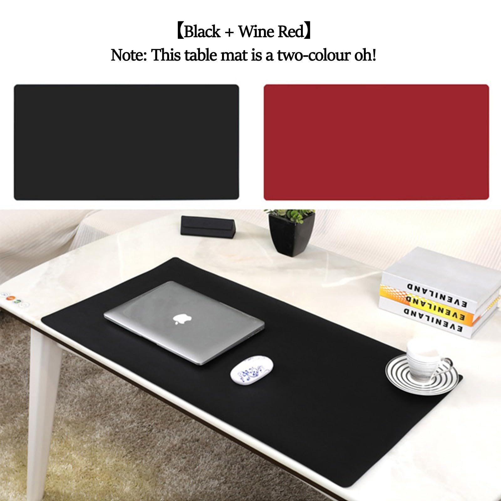 Tappetino Scrivania, Sottomano Scrivania, Tappetino per Mouse, Tappetino Scrivania Multifunzione Impermeabile In Pelle Pu, Protezione Da Scrivania.(Nero/Rosso,60x150cm/23.62x59.06in)