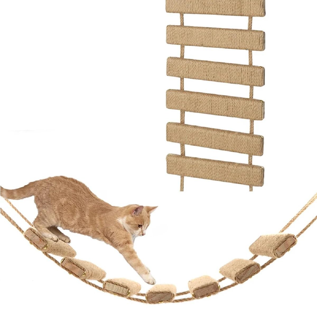 Corde à Chat Et étagère Murale - Jouet D'escalade Pour Chat Avec Marche Repos | En Bois Et Corde De Jute