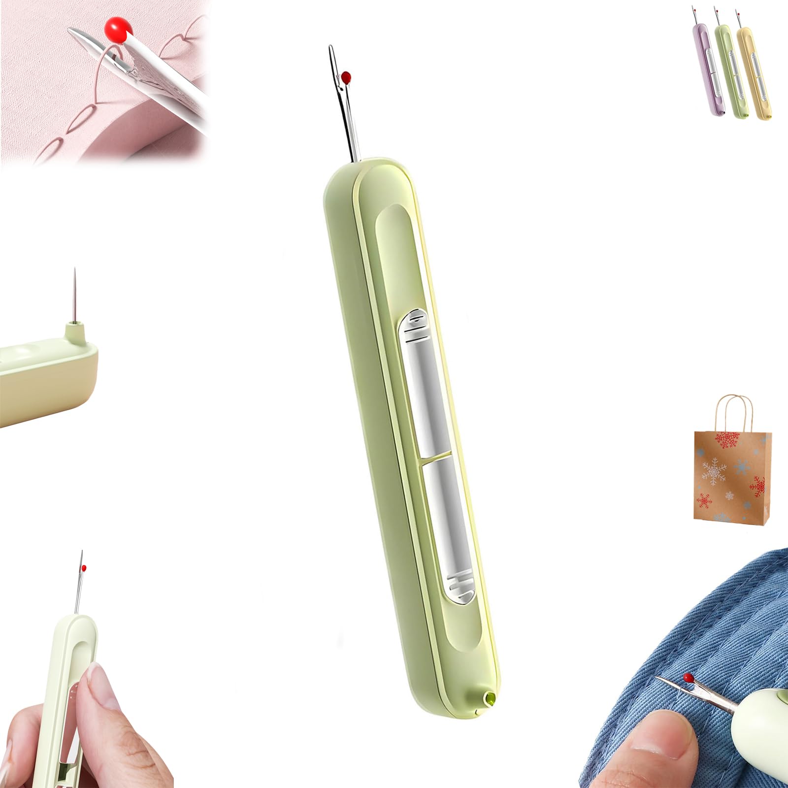 Chiclify Needle Threader,Chiclify 2-in-1 Needle Threader & Seam Ripper Tool,Automatic Needle Threaders Seam Ripper,Plug-in Stretchable Remover Needle Threading Tool for Hand Sewing Knitting (Green)