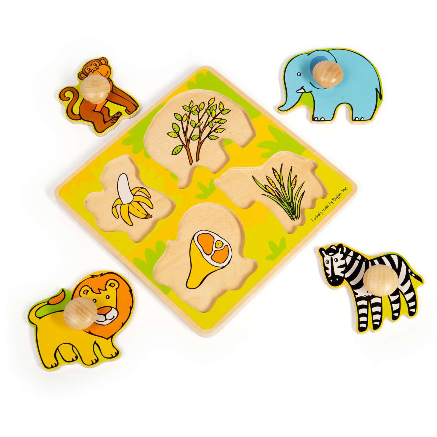 Bigjigs Toys Wooden Peg Safari - Quality Peg Puzzle for 1 Year Old, Fine Motor Skills Toys for Babies & Toddlers, First Animal Jigsaw
