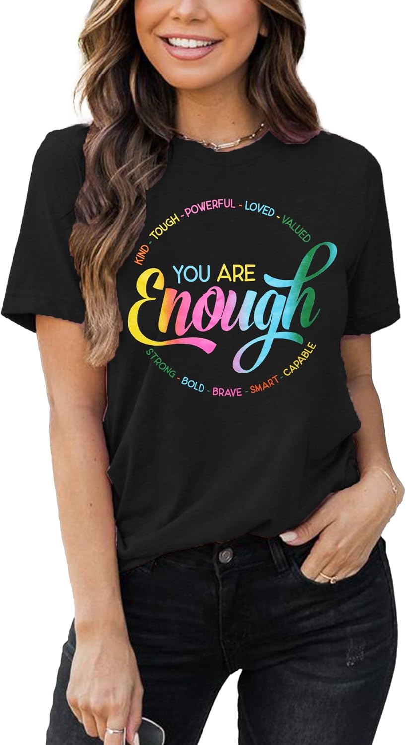 Enough Shirt Womens Inspirational Letter Rainbow Graphic Tshirt Gay Pride Casual Tee Tops - Image 3