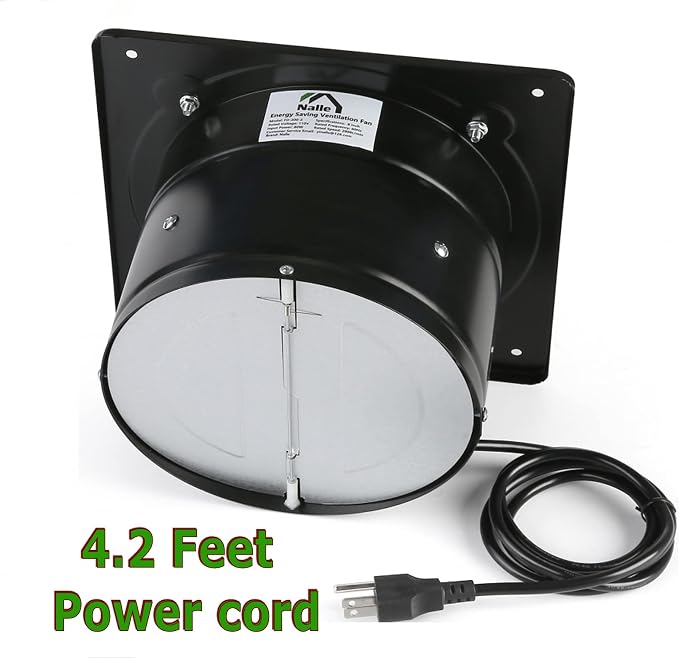 Ventilador de extracción Nalle de 8 pulgadas, 80 W, 500 CFM, para instalación en pared, ventilador de extracción y humo para cocina, baño, lavandería, inodoros y garaje (negro) miniatura 3