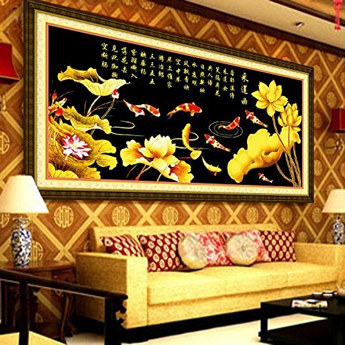 Point de croix fleur de lotus poisson style chinois canevas C0161 - 4
