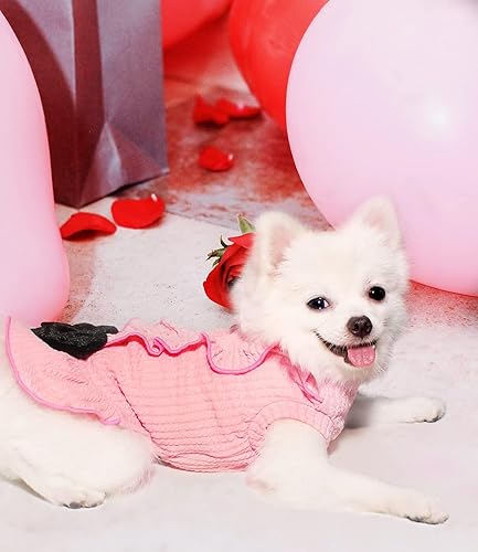Miniatura 5 de Topkins Vestidos de cumpleaños para perro, vestido de princesa para perro, falda de cachorro de cuello alto con lazo de terciopelo para perros
