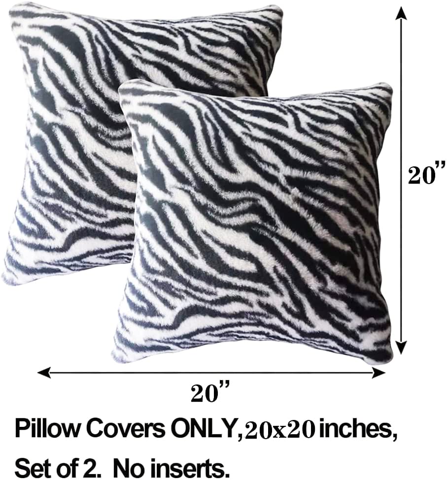 Image of Square Stripe Pillow Cover Faux Fur Zebra Throw Pillows 20x20 Black White