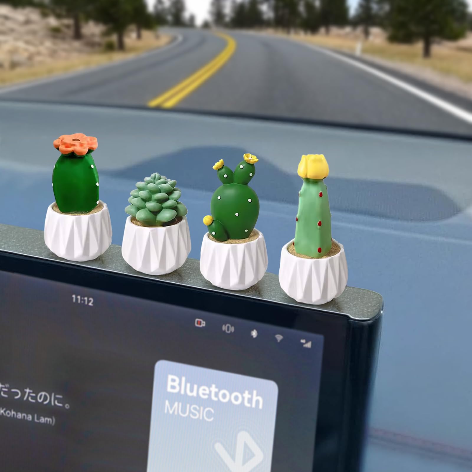 Décorations Mini Cactus Bkemkri Lot De 4 - Figurines Résine Pour Tableau De Bord Voiture, Bureau Ou Maison