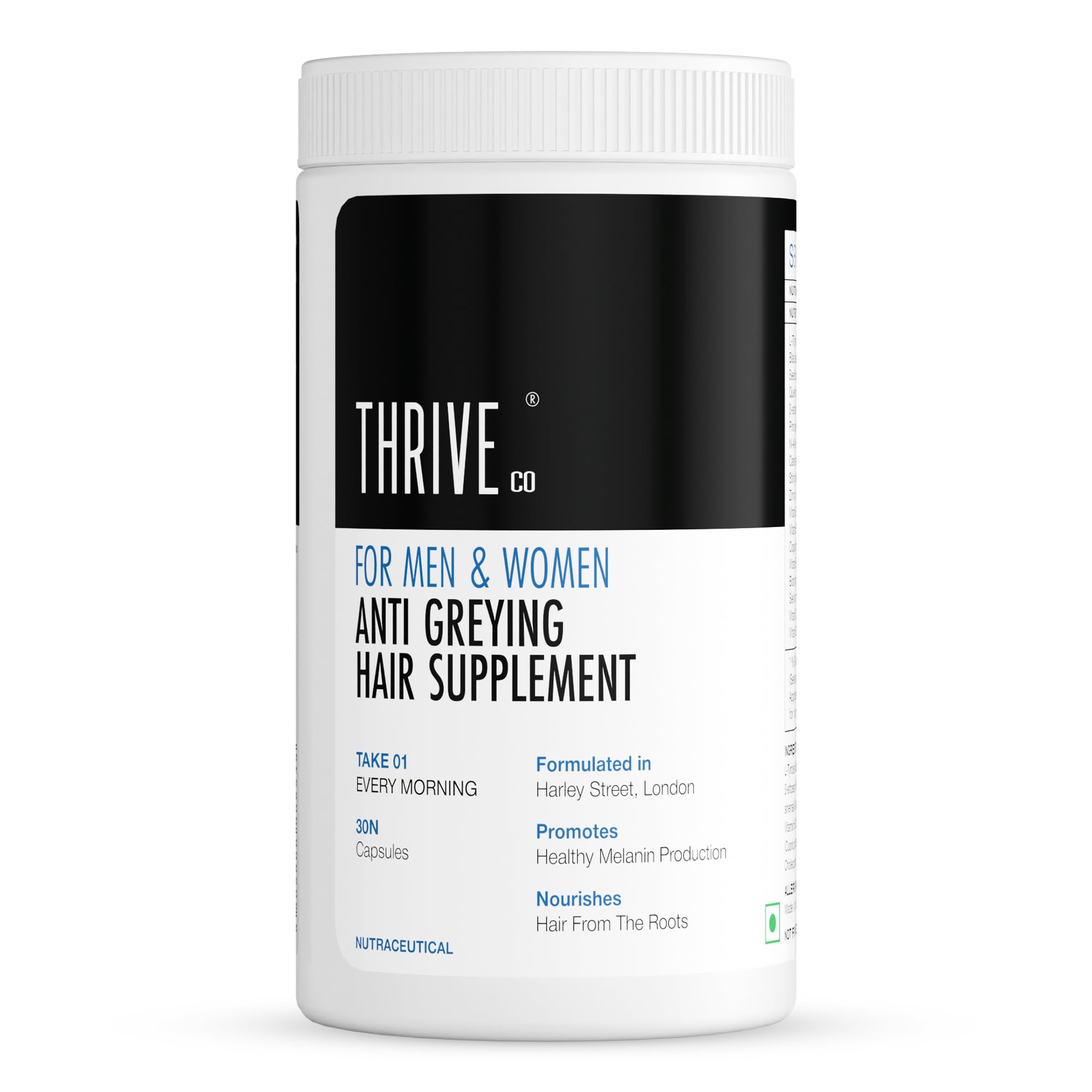 ThriveCo Anti Greying Hair Supplement | Delays Premature Greying | Restores Natural Hair Pigment | Nourishes Hair | For Men and Women | 100% Drug-Free, Multi vitamin Capsules | 30 Capsules-image-25