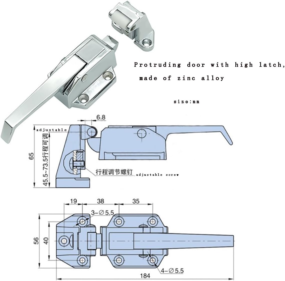 Adjustable Handles for Commercial Kitchenware, Freezer Door Lock, Oven Door Lock, Steam Oven Door Lock (keyless, High Latch)