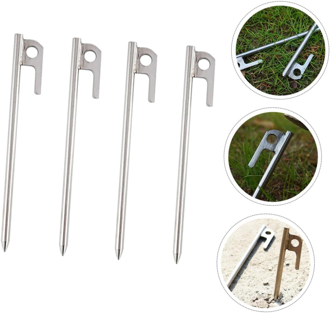 BESTonZON 4pcs 304 Stainless Steel Outdoor Camping Tent Stakes 30cm Non-Rust Ground Pins for Family Tent Fastening and Ice Surface Anchoring