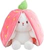 Reversible Bunny Stuffed Animal Rabbit Cuddle Stuffed Strawberry Transformed Rabbit Plush with Zipper 8 Easter Bunny Plushies Gifts for Baby Boys Girls (Strawberry)