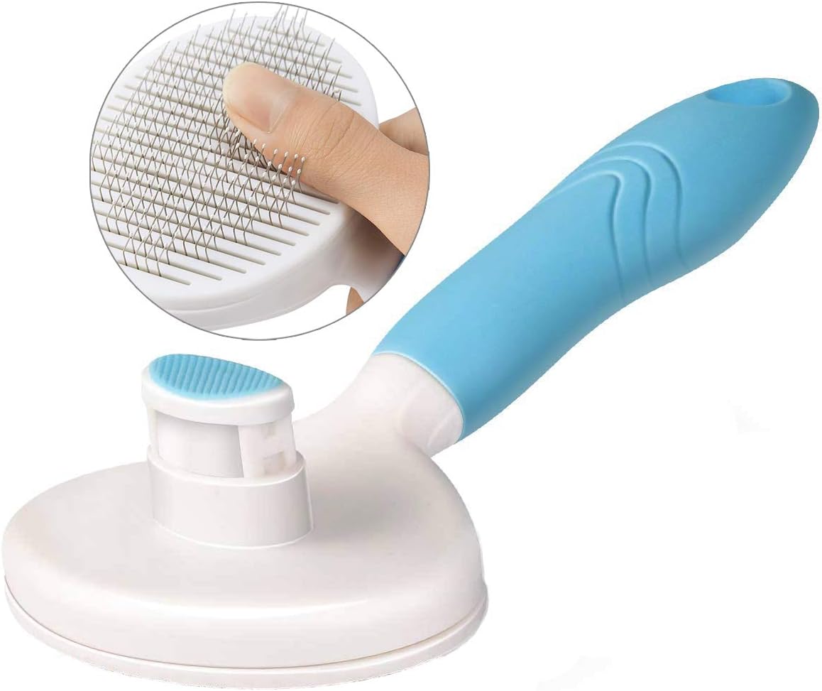 KIRTI Self Cleaning Slicker Brush for Dogs and Cats, Pet Grooming Hair Brush with Pin,Improve Blood Circulation and Massage Blue