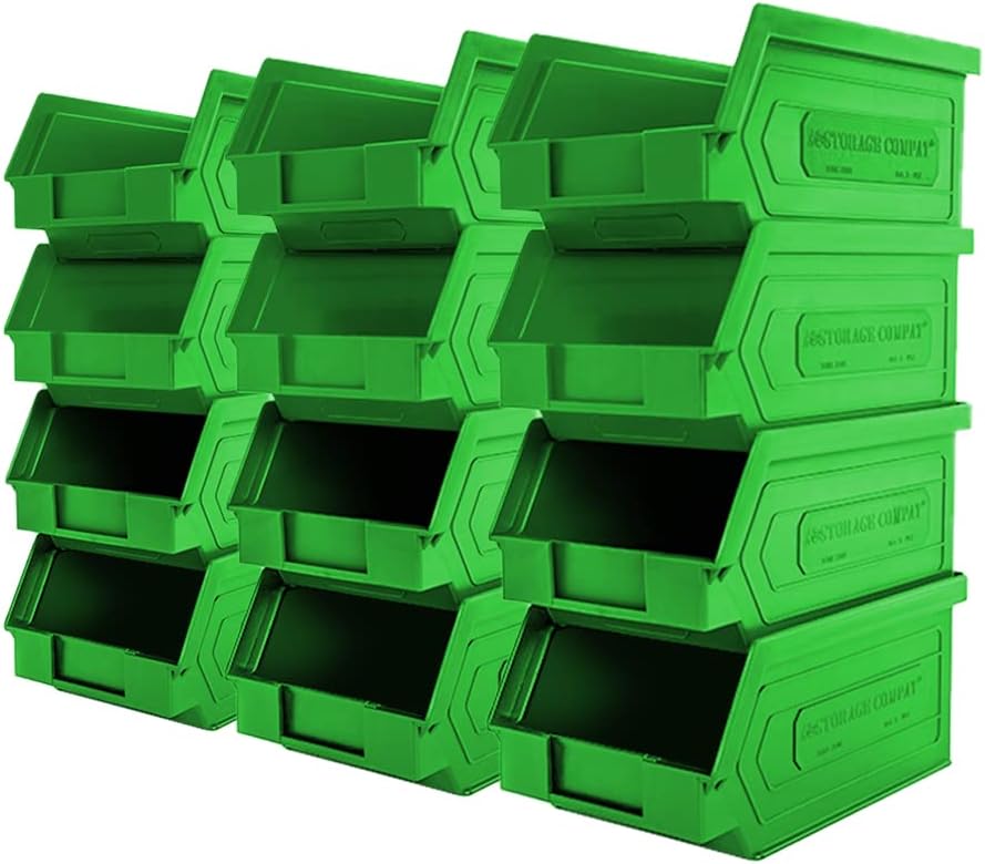 Plastic Storage Bins, Hanging, Stackable, Storage Organizer Bin for Warehouses, Workshops 7-Inch x 4-Inch x 3-Inch, Black, 12-Pack