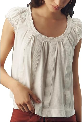 Womens Summer Ruffle-Shoulder Swing Tank Tops Pleated Peplum Crewneck Casual Tee Basic Loose Blouse Shirts