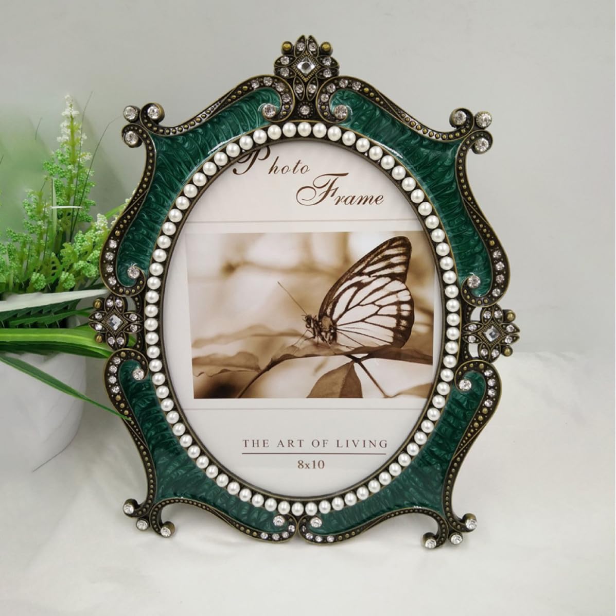 SECFOU Marco de y Soporte para Almacenamiento de Rectangular Vintage Verde de Metal Portafotos Elegante para de Bodas y Hogar