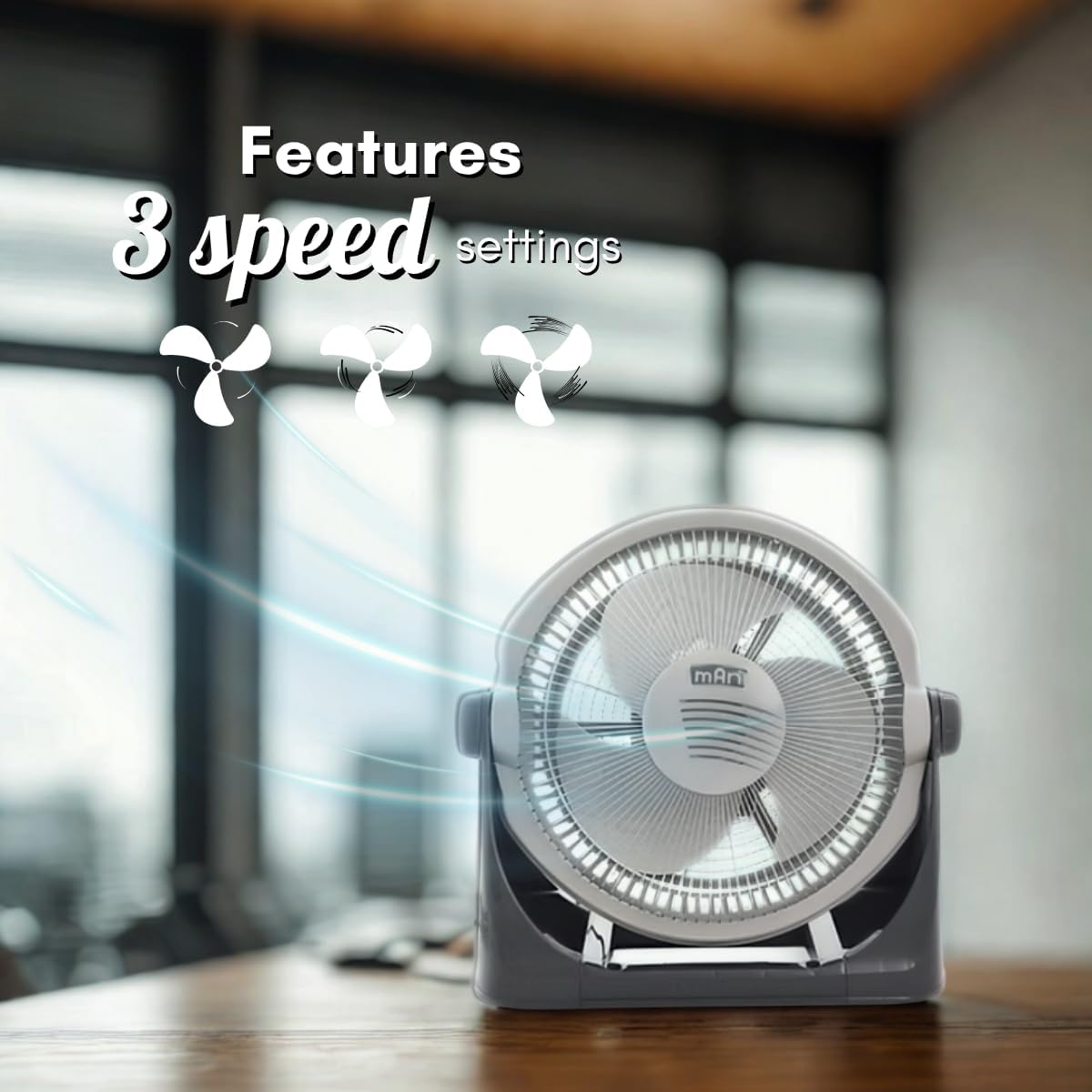 MAN 13-Inch Floor Fan, White, Adjustable Tilt, Portable Cooling with Wide Oscillation, Gray Base