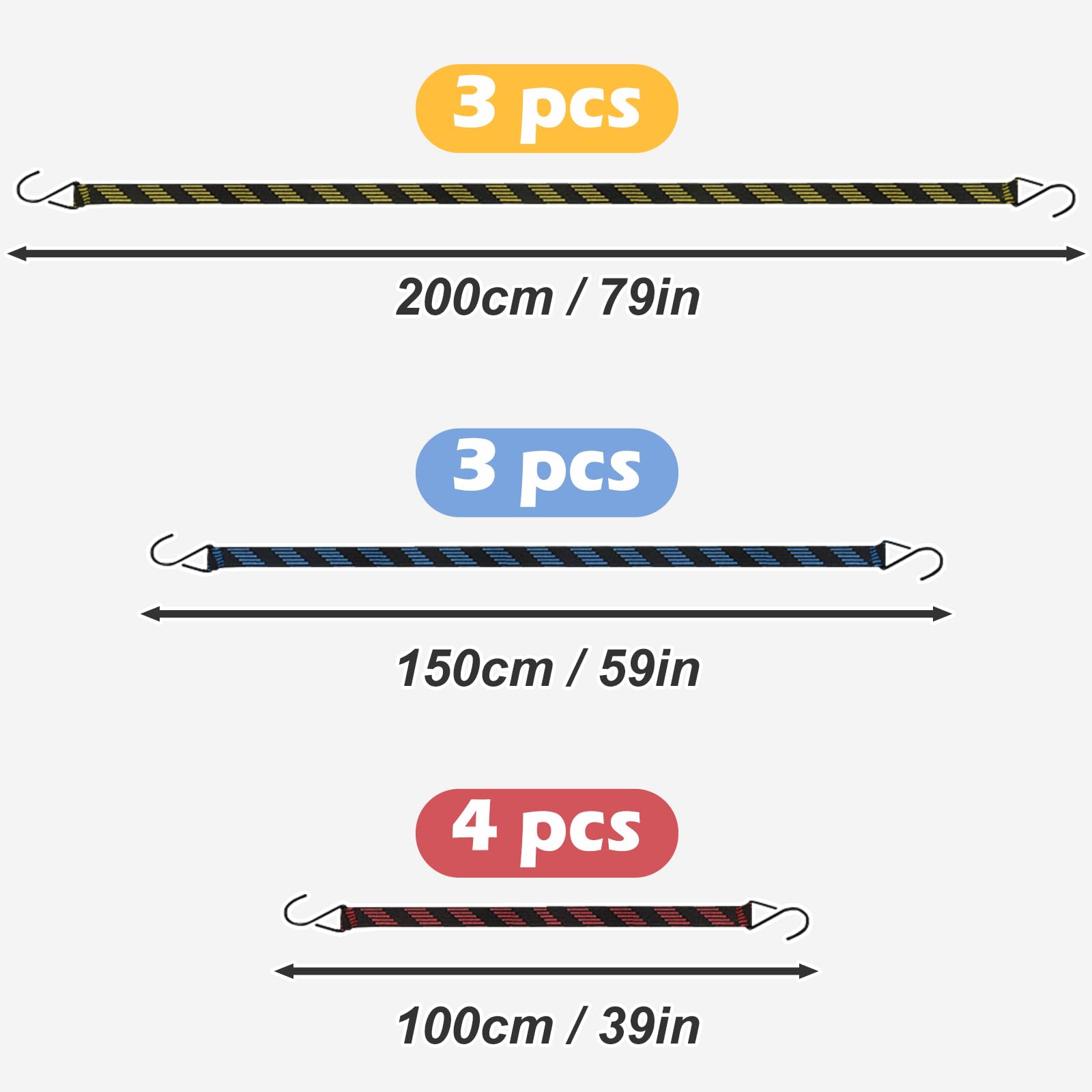 10 PCS Bungee Cords with Hooks,Heavy Duty Weatherproof & UV-Resistant Elastic Bungee Straps,Braided Anti-slip Flat Rubber Straps for Securing Tarps,Luggage,Tents,Bikes - Image 2