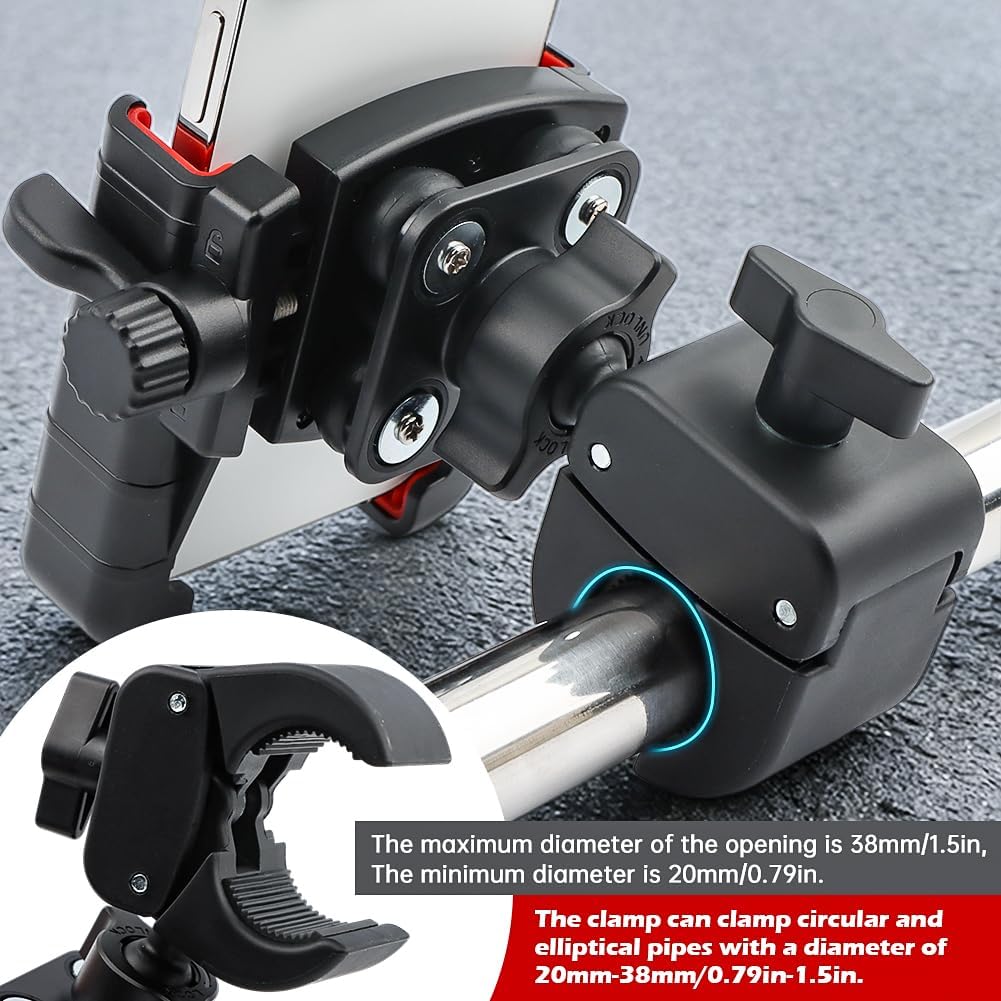 Universal Motorcycle Phone Mount, ‌3rd-Gen Vibration Damping Bike Phone Holder, 360° Adjustable Head & One-Hand Operation, Fits 4.7-7" Phones for Mountain Bicycle/EBike/Scooter