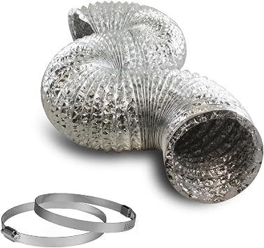 3 Inch Dryer Vent Duct, 8FT Flexible Aluminum Foil Exhaust Ducting For Heating and Cooling Ventilation with 2 Clamps