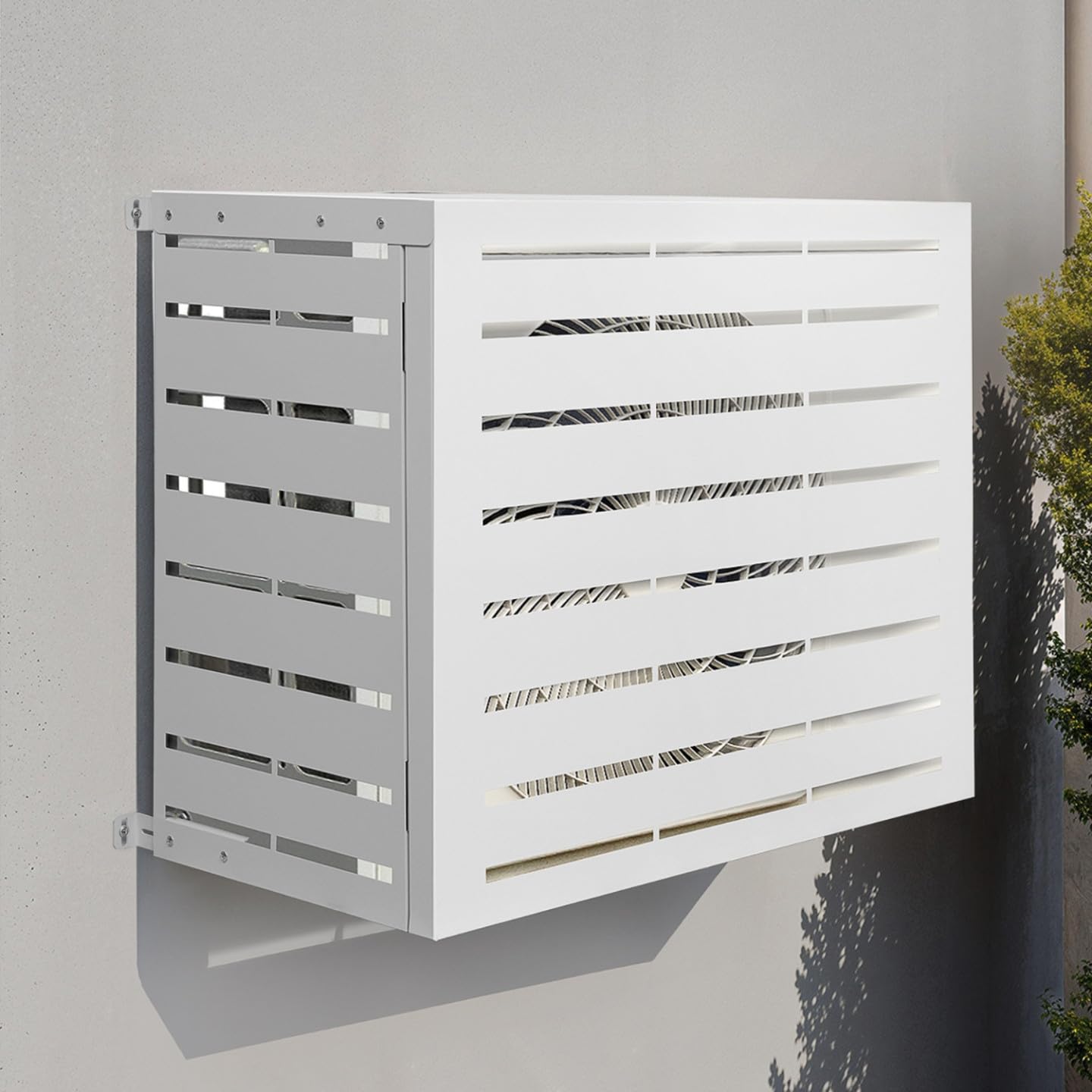 IDMarket - Copertura metallica bianca per condizionatore d'aria per unità esterna 95 x 48 x 80 cm
