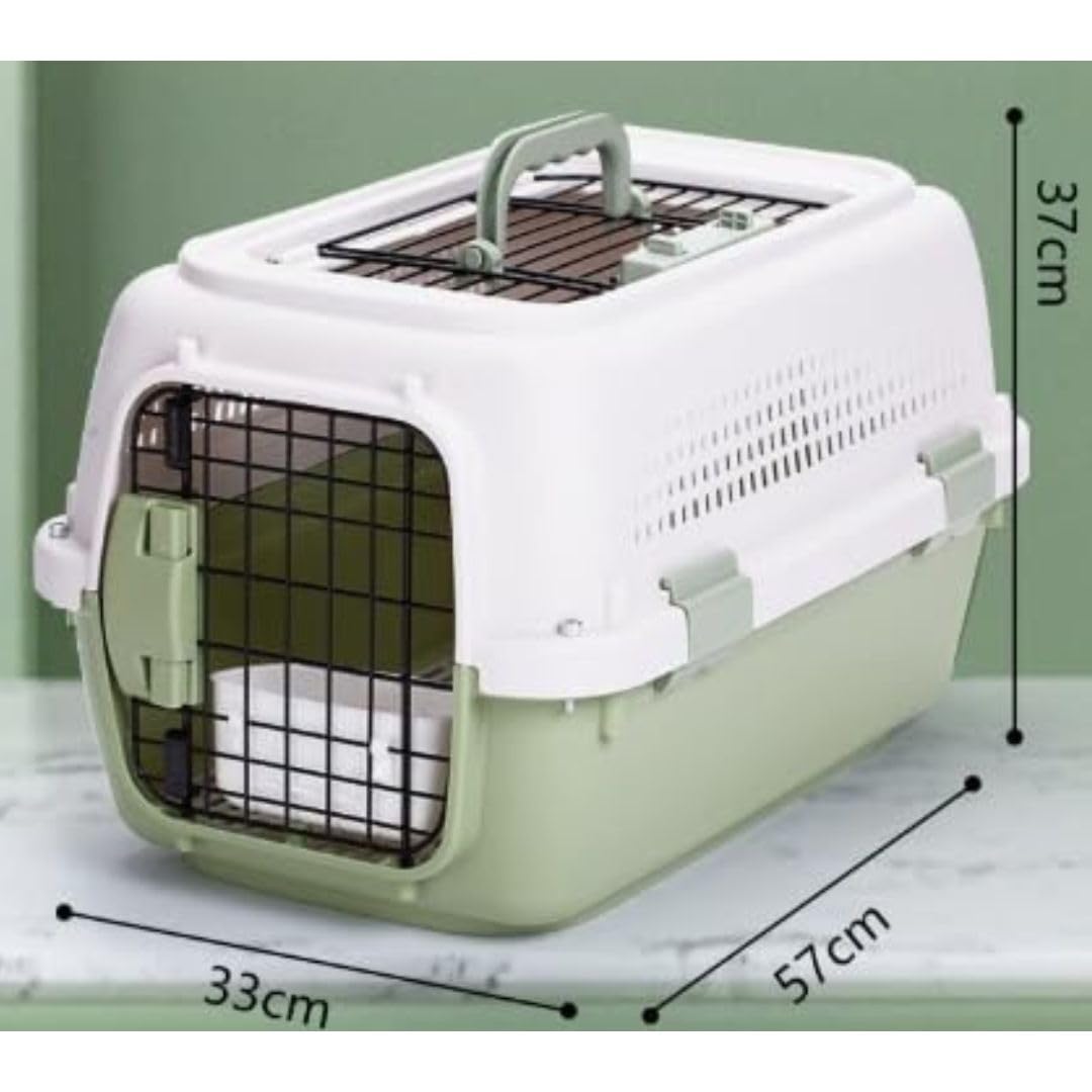 Transportín para Mascotas Perro y Gato de 58 x 38 x 33 cm con 2 Puertas, Carga Superior, Plástico Resistente y Ventilación Lateral