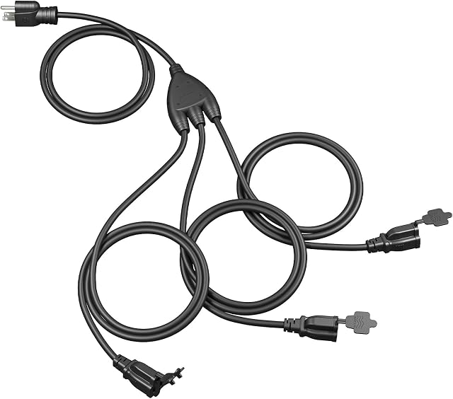 DEWENWILS Outdoor Extension Cord 1 to 3 Splitter, 6FT (3'+3' *3), 13A 125V 1625W, 16/3C SJTW, Heavy Duty Extension Cord for Holiday Light, Outdoor String Light, ETL Listed, Black, 1 Pack | 3 Prong Outlets Plugs, 16/3C SJTW Weatherproof Wire for Outdo