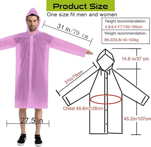 Miniatura 2 de Abrigos de lluvia (paquete de 2) Ponchos de lluvia reutilizables de EVA para adultos, chaquetas impermeables para hombres y mujeres