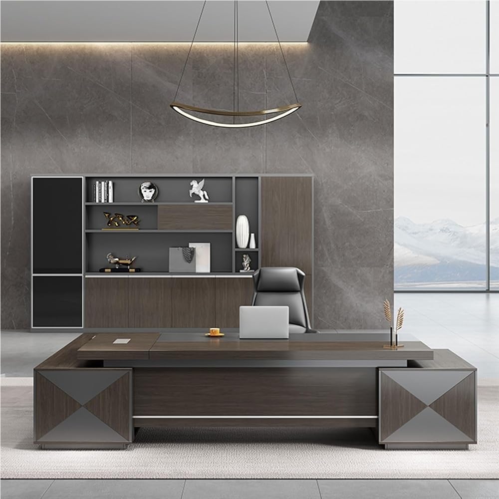 L Shaped Executive Office Desk with Drawers Lateral Cabinet Modern Long Office Workstation for CEO Manager Business Furniture Home Office Table