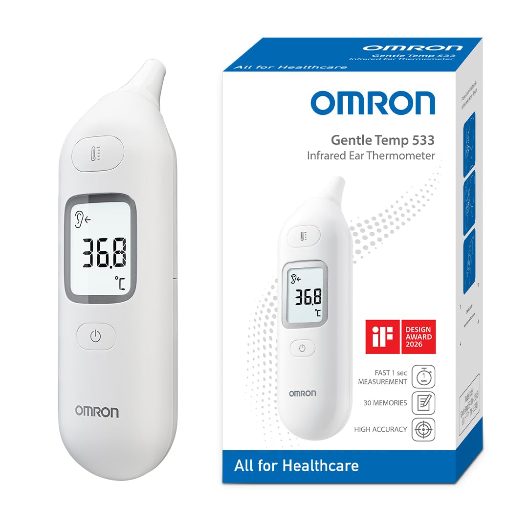 OMRON Gentle Temp 533, Infrared Digital Ear Thermometer for Babies, Children and Adults, In-Ear Thermometer with High-Speed 1-Second Measurement and Probe Cover-Free Design, White