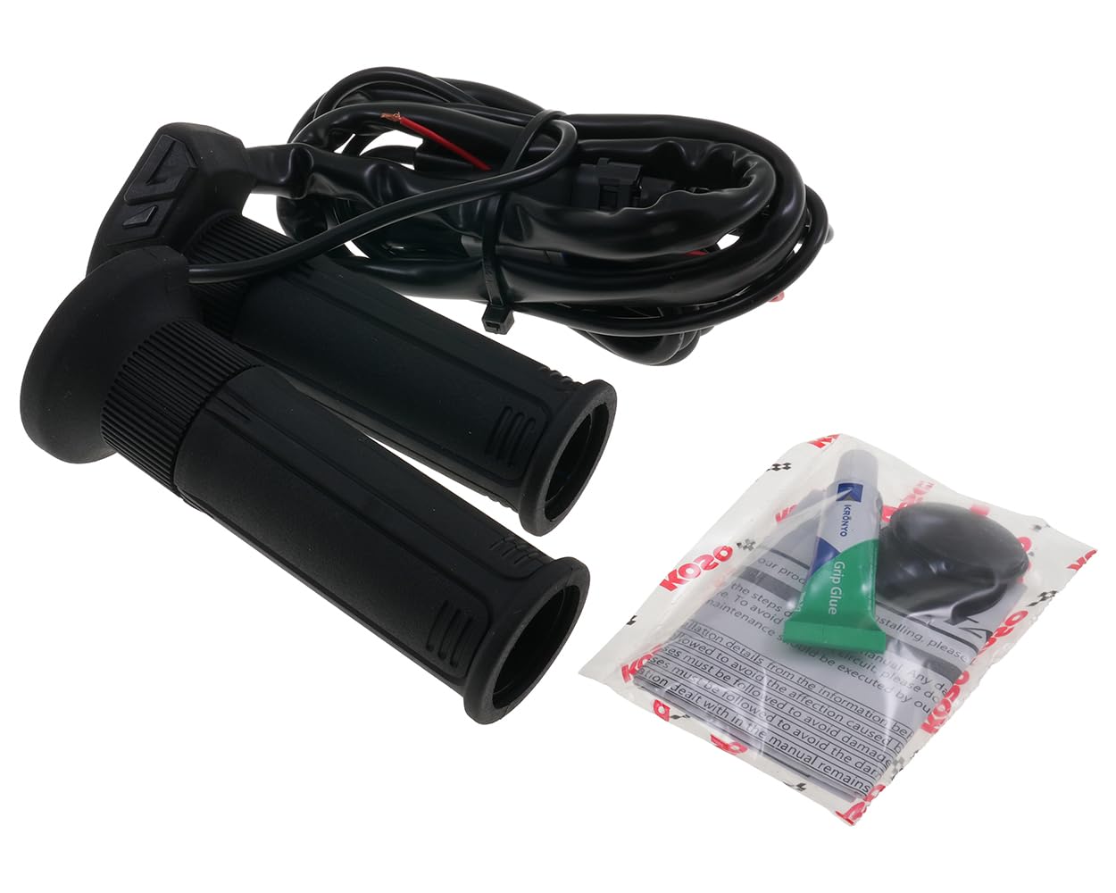 KOSO HG-13 poignées chauffantes 22 mm 120 mm compatible avec motos et quads | Ensemble pour accélérateur rotatif, bouton au pouce intégré, voyant à diodes, réglages de chaleur, coupure à basse tension