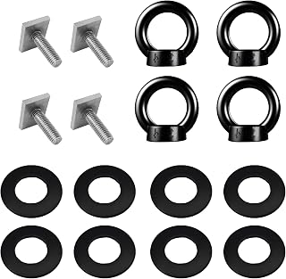 M8 Eye Bolt, 4 Pack T Slot Bolt Tie Down Rings Black T Bolts for Roof Rack Heavy Duty Eye Bolt T Track Mount Tie Down Anchor Roof Rack T Bolts Eye Nut for Ropes Anchoring Tie Down Straps (20mm)