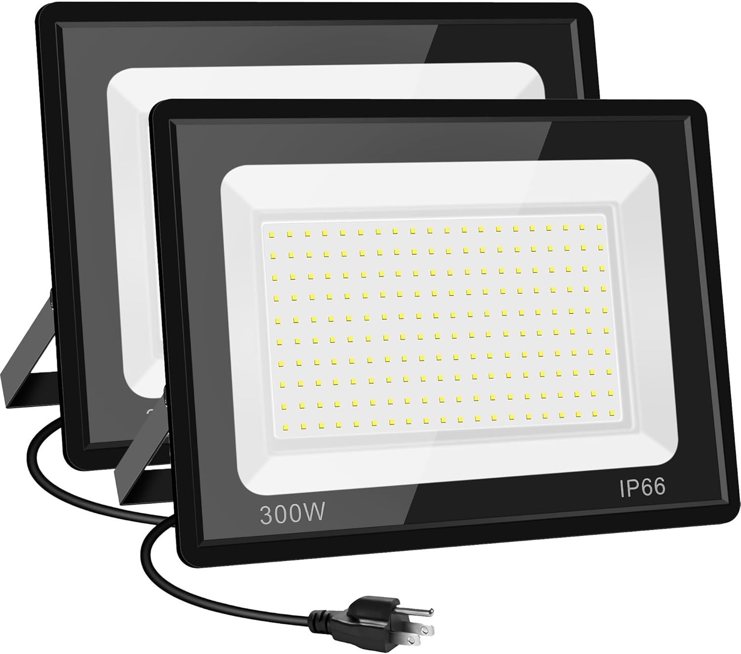 2 Pack 300W LED Flood Light Outdoor,2000W Equivalent 36000LM 6000K Daylight White Super Bright FloodLight with Plug,IP66 Waterproof Commercial Lighting for Sports Fields,Counts,Arena,Stadium