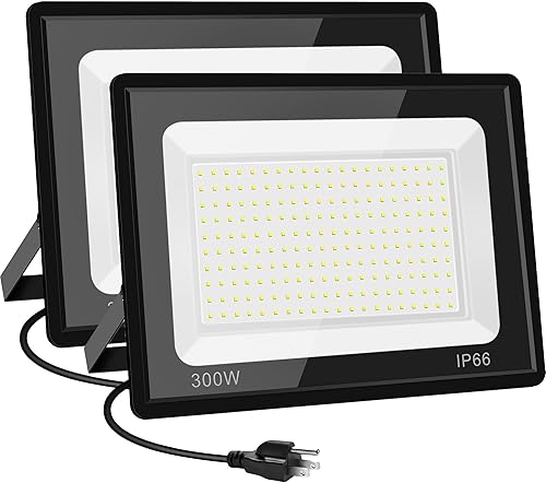 Paquete de 2 reflectores LED de 300 W para exteriores, equivalente a 2000 W, 36000 lúmenes, 6000 K, luz diurna, luz blanca súper brillante con