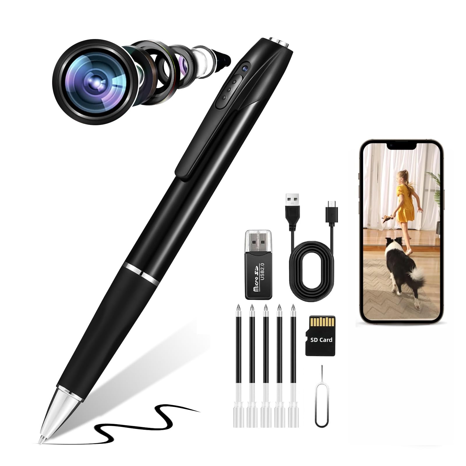 1080P Body Camera Pen,Long Battery Life, Easy to Use, Micro Pen Camera for Capture Every Moment【2025 Upgrade 】 (Silver Black)