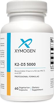 XYMOGEN K2-D3 5000 - Vitamin D3 K2 Supplement for Immune, Bone & Cardiovascular Support* - Non-GMO, Gluten-Free, Vegetarian - 60 Capsules