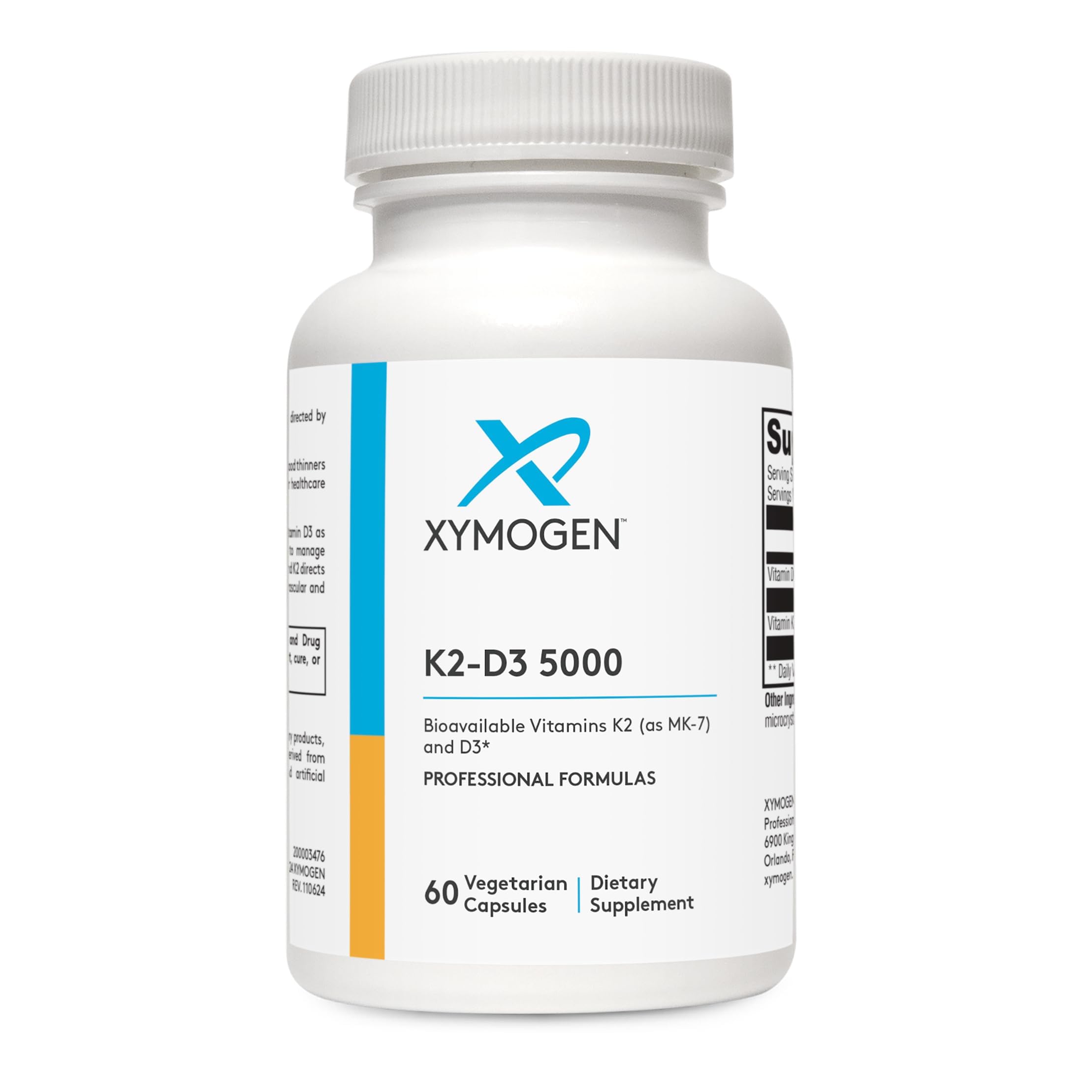 XYMOGEN K2-D3 5000 - Vitamin D3 K2 - Bioavailable Vitamin D 5000 IU (Cholecalciferol) with MK-7 - Heart, Arterial, Bone Health + Immune Support Supplement (60 Capsules)