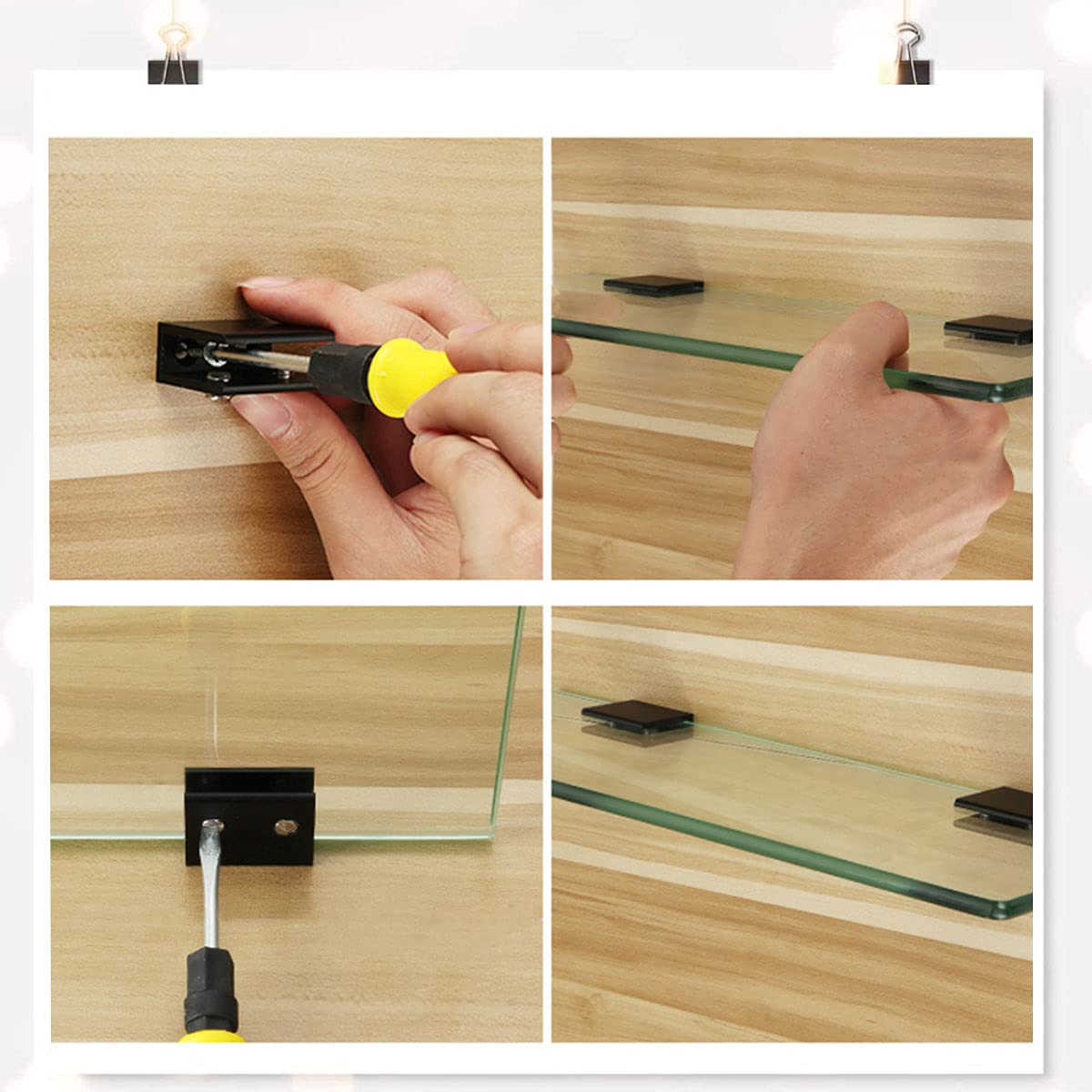 Morsetti in vetro, supporto per pavimento in vetro, 8 pezzi, in acciaio inox, per superfici piatte, 8 – 10 mm, per balaustra, specchio corrimano, scale (nero)