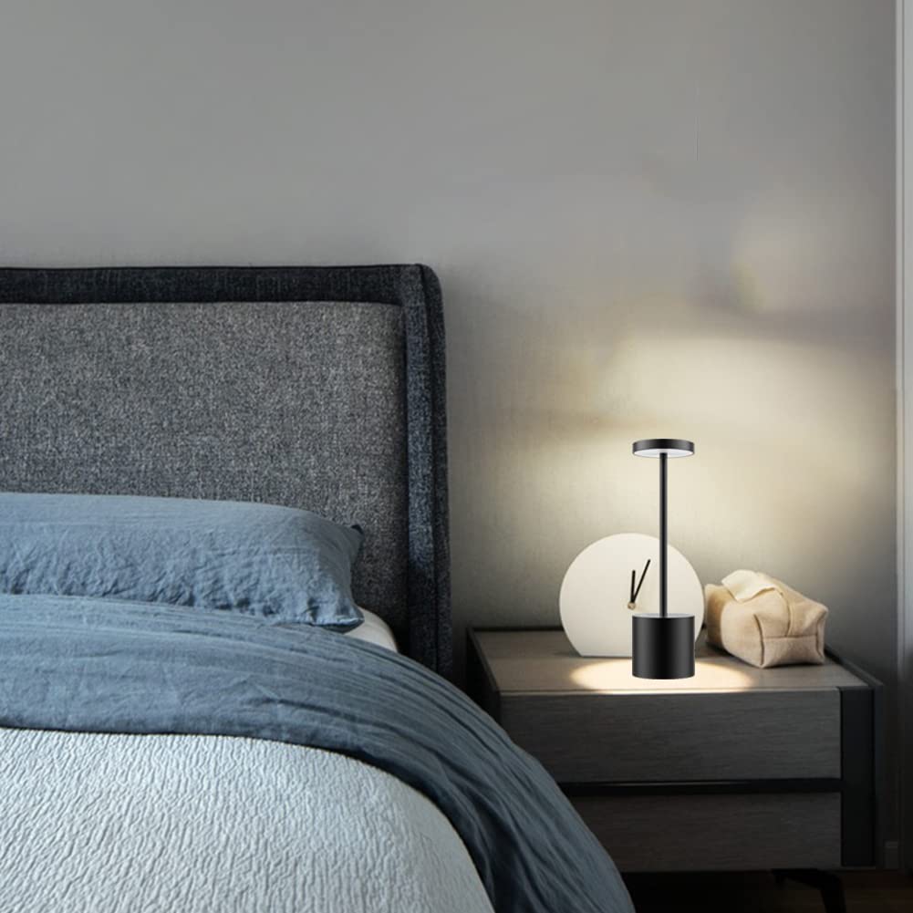 Kabellose Tischlampe 2er set, LED Tischlampe Akku, Metall Schwarz, Geeignet für Restaurants, Zum Gebrauch im Freien und in geschlossenen Räumen