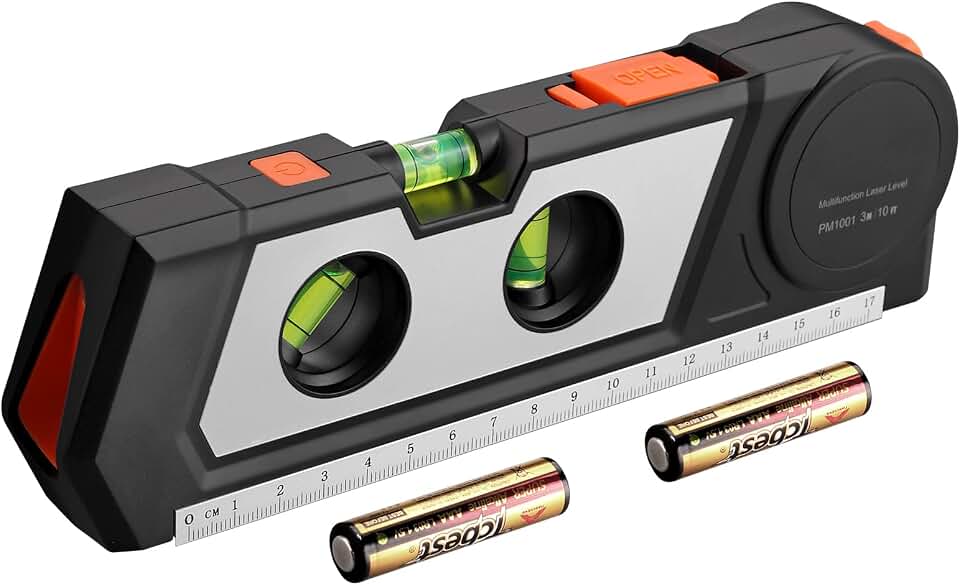 Neoteck Nivel Láser 4 en 1 Nivel de Burbuja Láser,Cinta Métrica de 9,8 Pies, Regla Ajustable en Pulgadas y Centímetros para Colgar Fotos, Armarios, Azulejos y Paredes