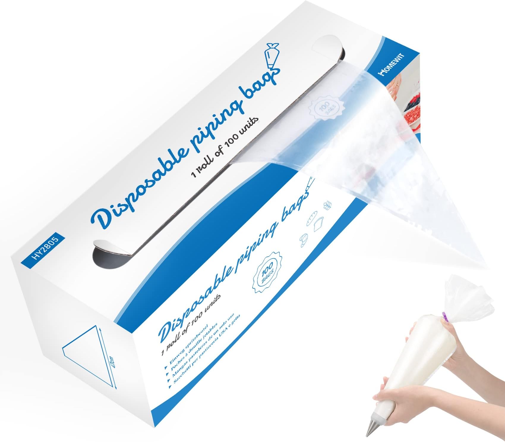 100 PCS Disposable Piping Bag, Large 18 inch Thick Transparent Plastic Pastry...