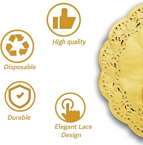 Miniatura 3 de Paquete de 400 piezas de tapetes y servilleteros, con 200 manteles individuales redondos dorados de 14 pulgadas y 200 servilleteros dorados, para