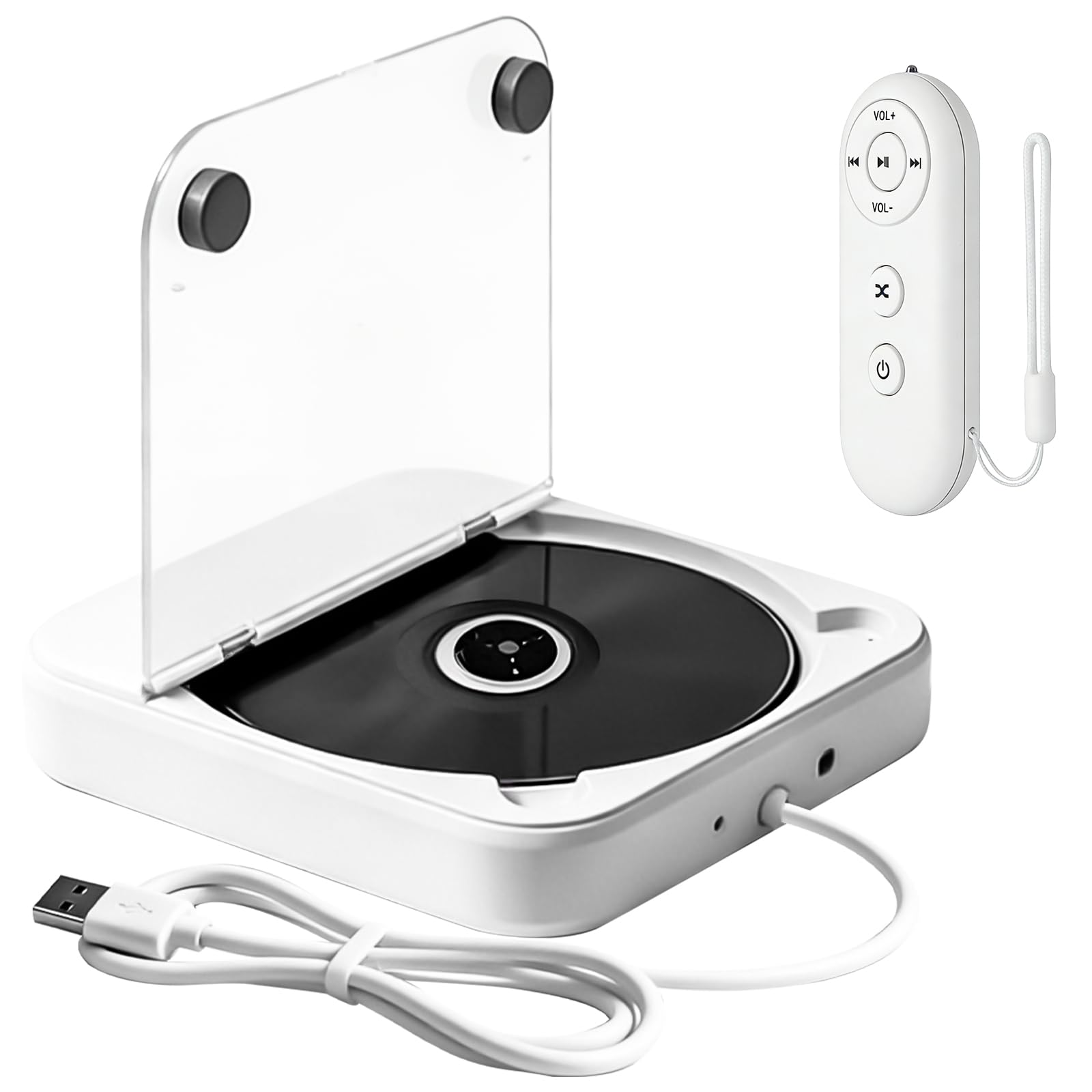 Lecteur CD universel pour voiture avec port USB/AUX, lecteur CD externe avec télécommande, compatible avec radio de voiture, lecteur CD pour véhicules, ordinateur portable, PC, téléviseur, blanc