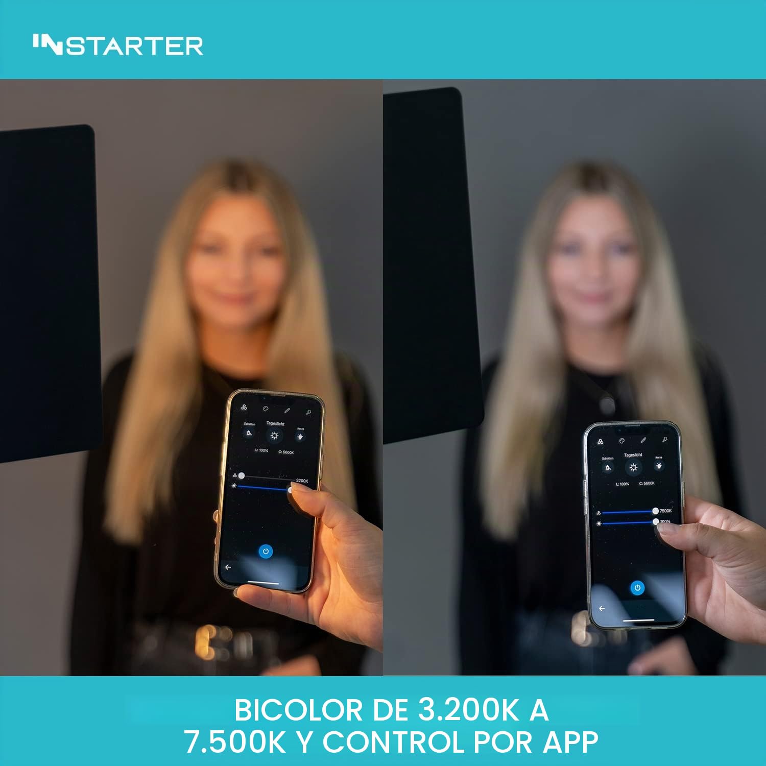 luz LED de vídeo con trípode y Control por App - luz de 60W Regulable para Streaming y fotografía, 360° giratoria, luz cálida y fría (3200K - 7500K) Bi-Color, Ideal para influencers