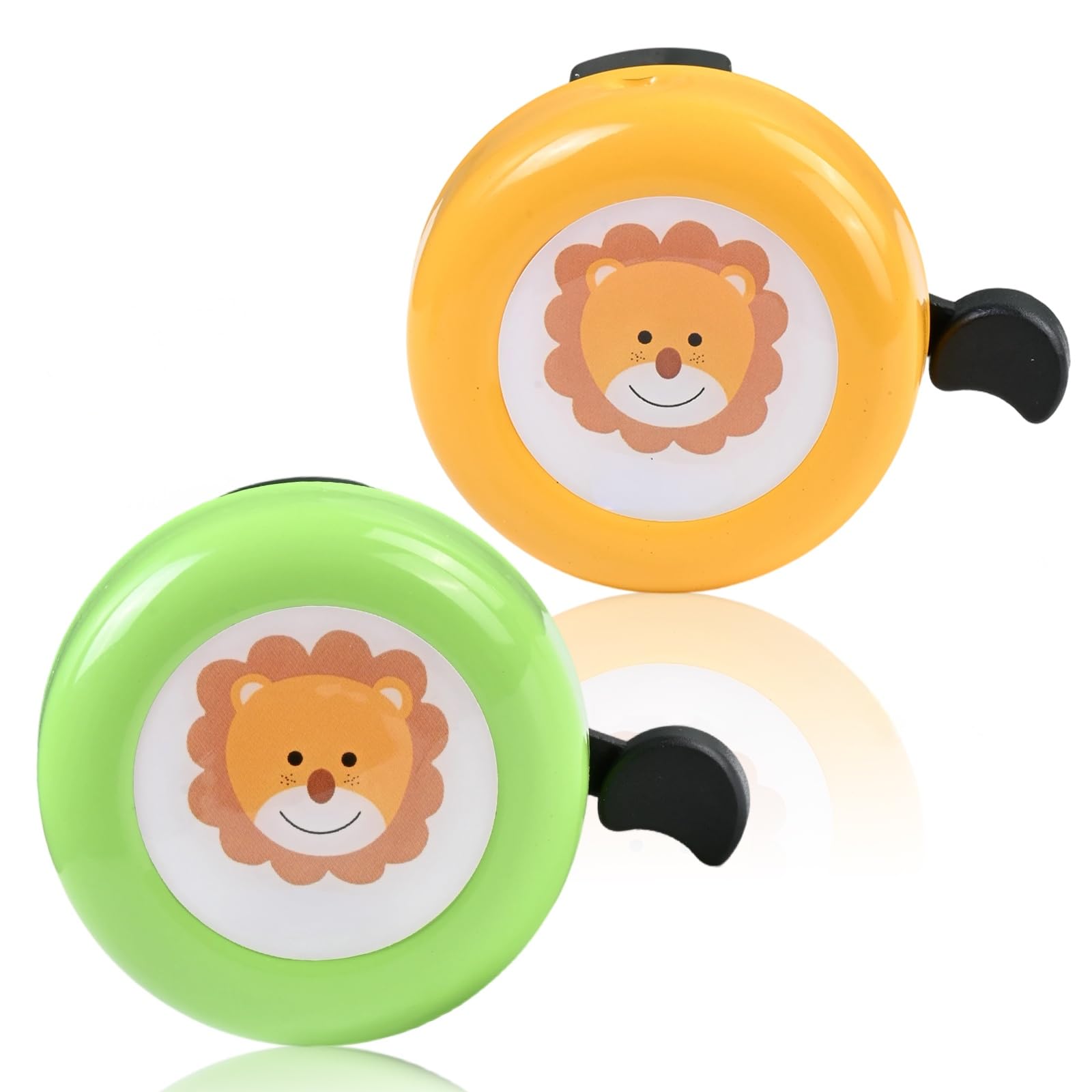 2 Pieces Bike Bell Kids Lion Pattern Bike Horn Alloy Steel And Plastic Clear Sound Bicycle Bell For 22mm Round Tube Diameter Yellow, Green